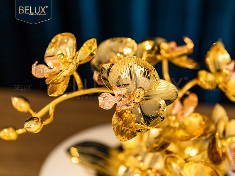 Lan Ngọc Trắng 3 cành mạ vàng 24k 18x7x24cm